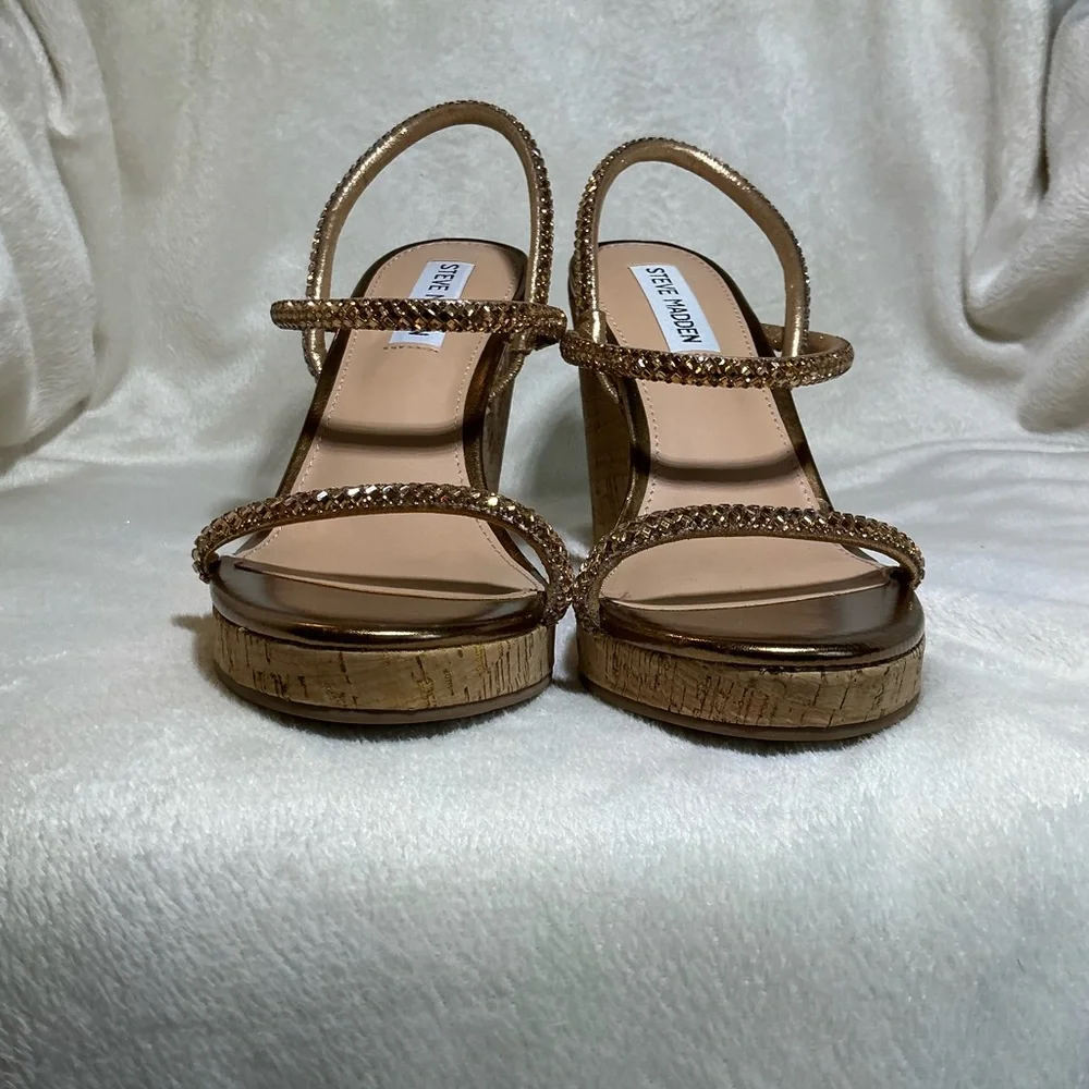 NEW Steve Madden “Udell” Gold Morgan Platform Wedge Sandals NWT - Picture 6 of 9